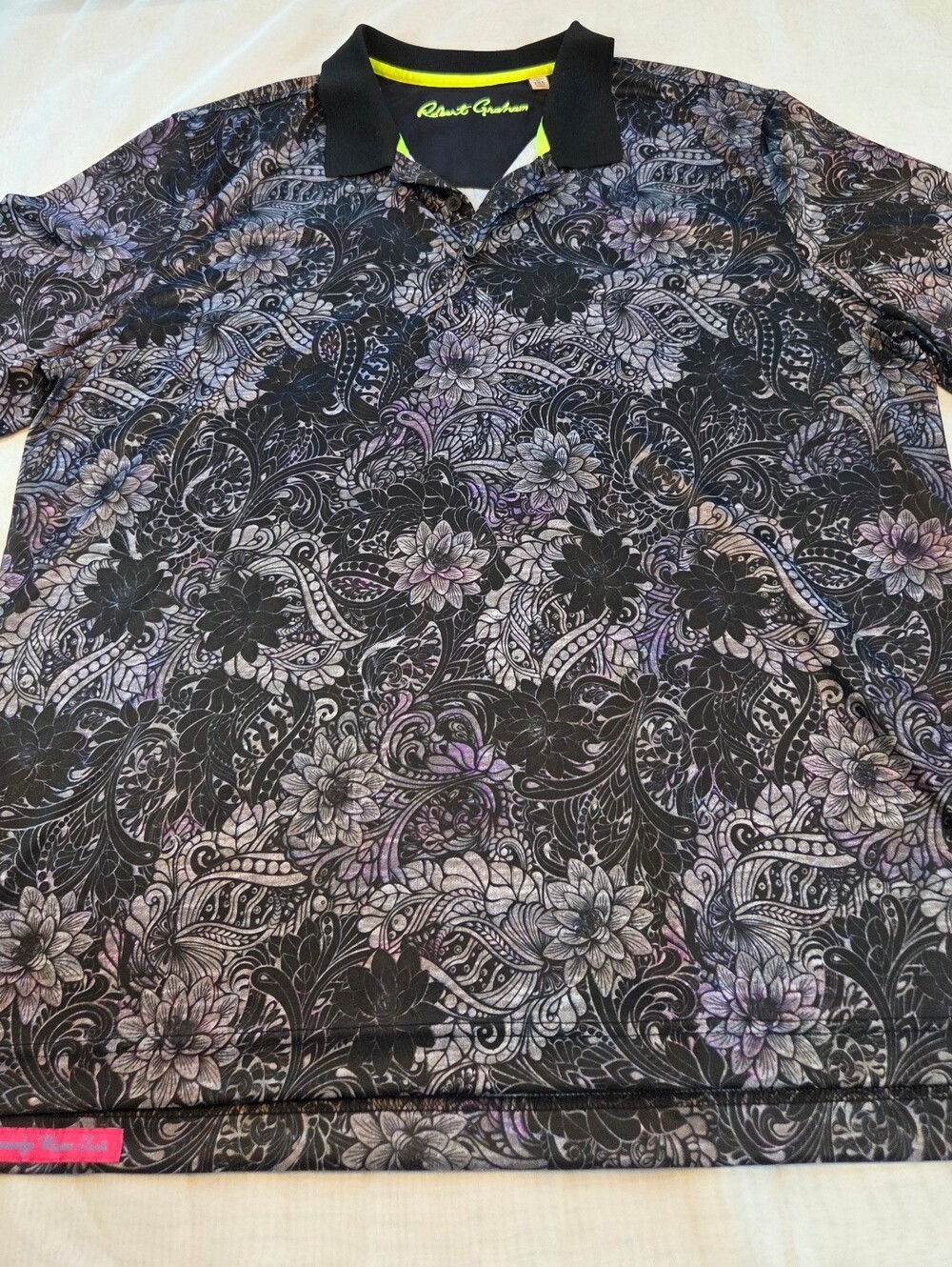 Robert Graham Black Polo with Purple‎ Floral Paisley Print